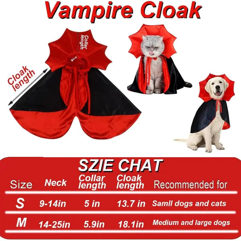 Vampire Cloak Costume for Small, Medium, and Large Dogs and Cats - Halloween Apparel