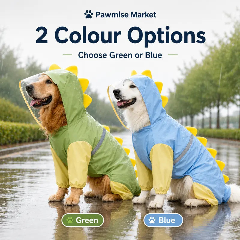 Large Breed Dog Dinosaur Raincoat - Full Body Coverage with 4-Leg and Tail Hoodie, Comfortable Polyester Design for Golden Retrievers and Labradors