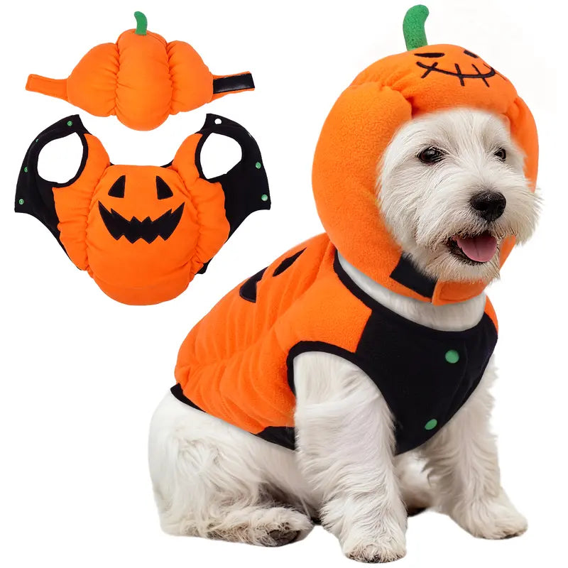 FUAMEY Halloween Dog Costume | Small-Breed Pumpkin Hat | Adjustable Fit for Thermal Warmth, Ideal for Pet Festival Celebrations