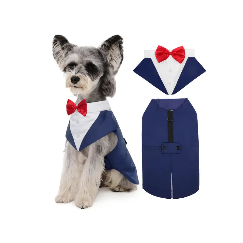 Kuoser Formal Tuxedo Set for Medium-Large Dogs - 2-Piece with Bandana, Bow Tie, Hook-and-Loop Closure, and Decorative Buttons, Ideal for Weddings and All Seasons (2XL, Golden Retriever, Samoyed, Bulldog)