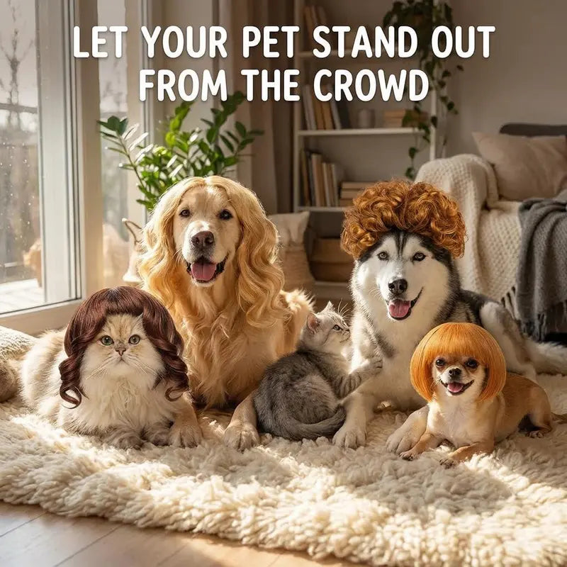6-Pack Adjustable Pet Wigs for Cats and Dogs – Soft Cosplay Costumes for Halloween, Christmas, Parties, and Photo Shoots