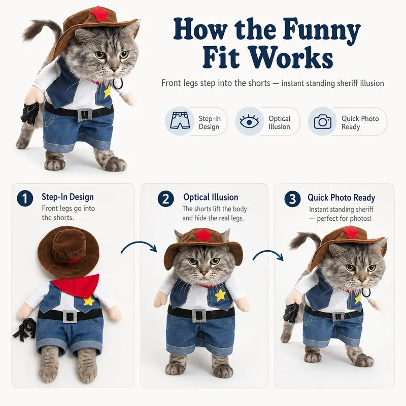 Western Sheriff Pet Costume for Dogs and Cats, Complete Outfit with Cowboy Hat, Bandana, and Lasso – Ideal for Halloween, Parties, and Photoshoots