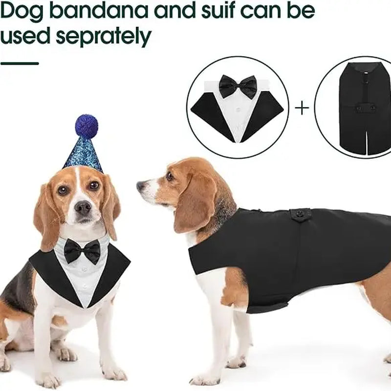 Kuoser Formal Tuxedo Set for Medium-Large Dogs - 2-Piece with Bandana, Bow Tie, Hook-and-Loop Closure, and Decorative Buttons, Ideal for Weddings and All Seasons (2XL, Golden Retriever, Samoyed, Bulldog)