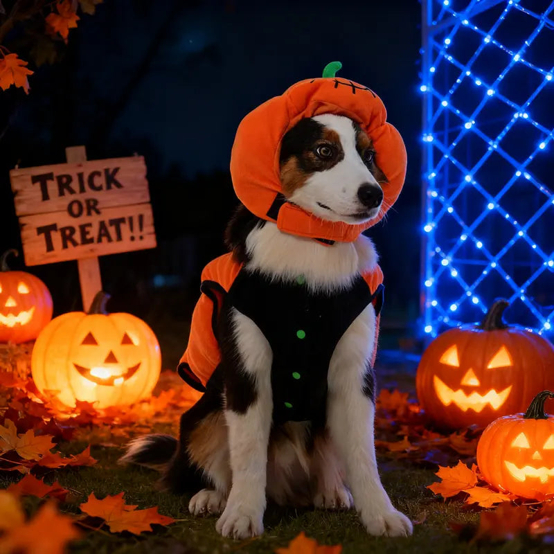 FUAMEY Halloween Dog Costume | Small-Breed Pumpkin Hat | Adjustable Fit for Thermal Warmth, Ideal for Pet Festival Celebrations