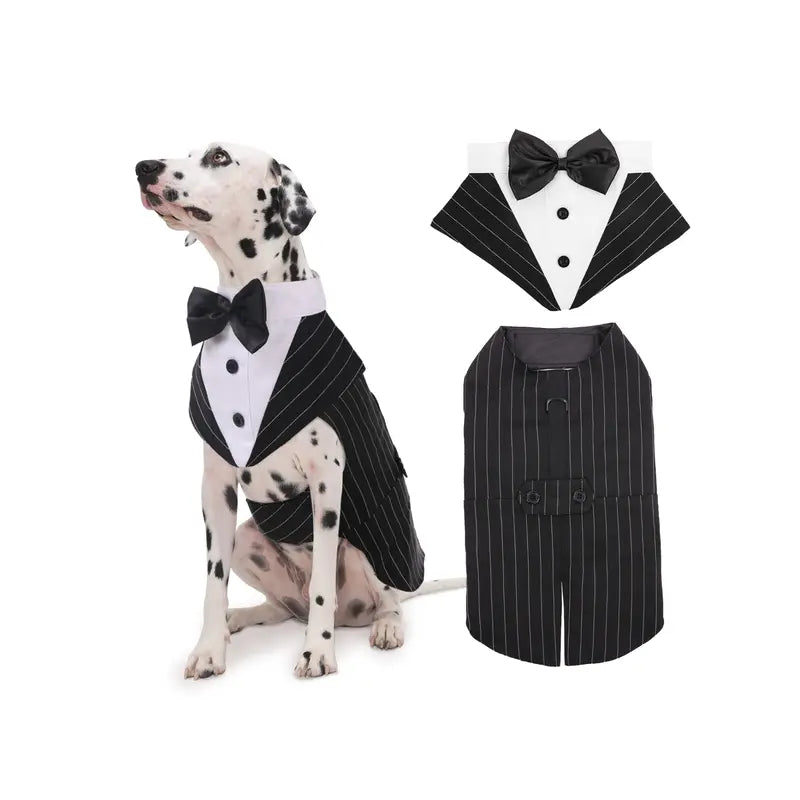 Kuoser Formal Tuxedo Set for Medium-Large Dogs - 2-Piece with Bandana, Bow Tie, Hook-and-Loop Closure, and Decorative Buttons, Ideal for Weddings and All Seasons (2XL, Golden Retriever, Samoyed, Bulldog)