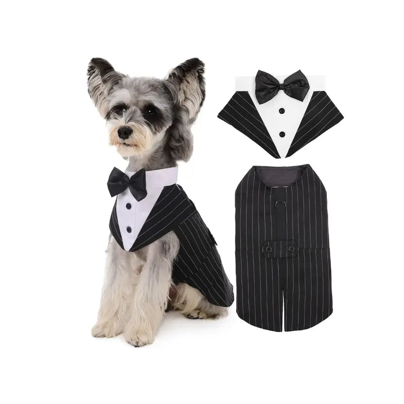 Kuoser Formal Tuxedo Set for Medium-Large Dogs - 2-Piece with Bandana, Bow Tie, Hook-and-Loop Closure, and Decorative Buttons, Ideal for Weddings and All Seasons (2XL, Golden Retriever, Samoyed, Bulldog)