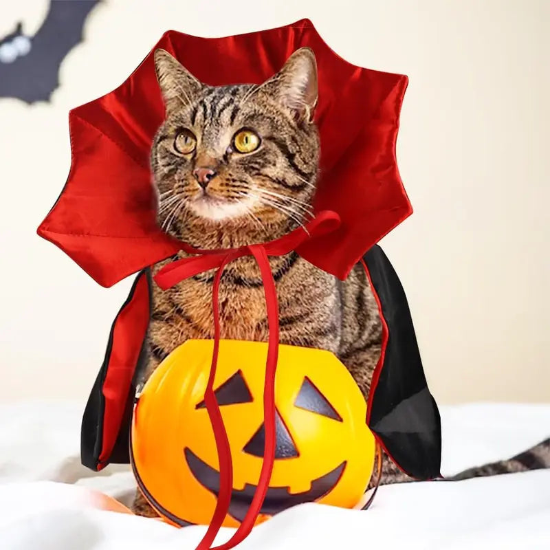Halloween Vampire Cloak Costume Adjustable Red Black Pet Cape Costume Clothes, Halloween Pet Accessories Costumes Outfit Decor Cowl for Small Cats Dogs Halloween Party Pet