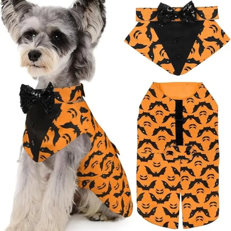 Kuoser Formal Tuxedo Set for Medium-Large Dogs - 2-Piece with Bandana, Bow Tie, Hook-and-Loop Closure, and Decorative Buttons, Ideal for Weddings and All Seasons (2XL, Golden Retriever, Samoyed, Bulldog)