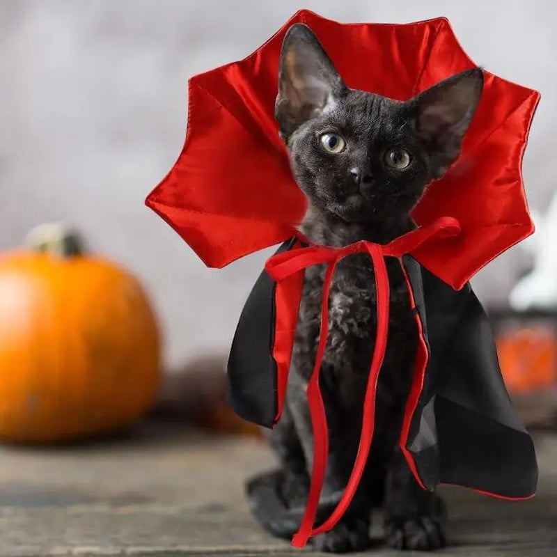 Halloween Vampire Cloak Costume Adjustable Red Black Pet Cape Costume Clothes, Halloween Pet Accessories Costumes Outfit Decor Cowl for Small Cats Dogs Halloween Party Pet