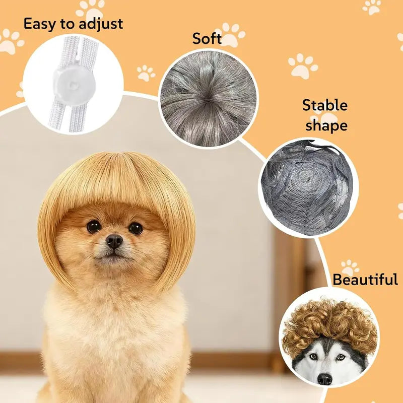 6-Pack Adjustable Pet Wigs for Cats and Dogs – Soft Cosplay Costumes for Halloween, Christmas, Parties, and Photo Shoots