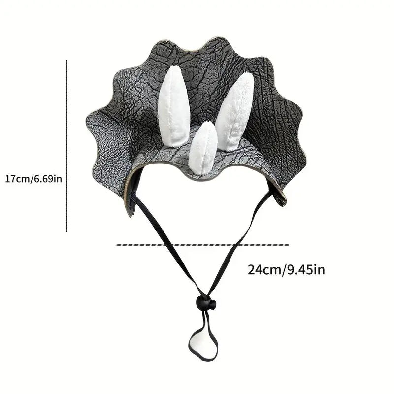 Halloween Pet Triceratops Dinosaur Costume Hat - Adjustable Headwear for Small to Medium Dogs with 3D Horns and Bionic Cracked Texture, Perfect for French Bulldogs