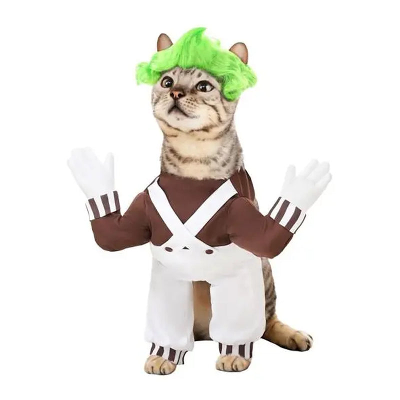 Oompa Loompa-Inspired Dog Halloween Costume - Cartoon-Themed Outfit for Pets