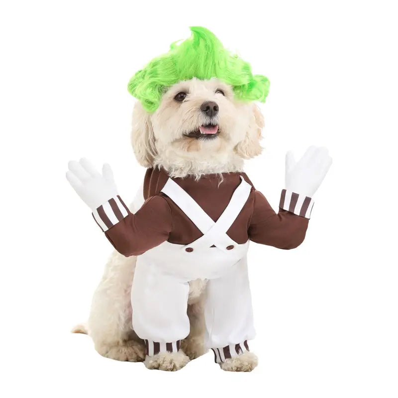 Oompa Loompa-Inspired Dog Halloween Costume - Cartoon-Themed Outfit for Pets