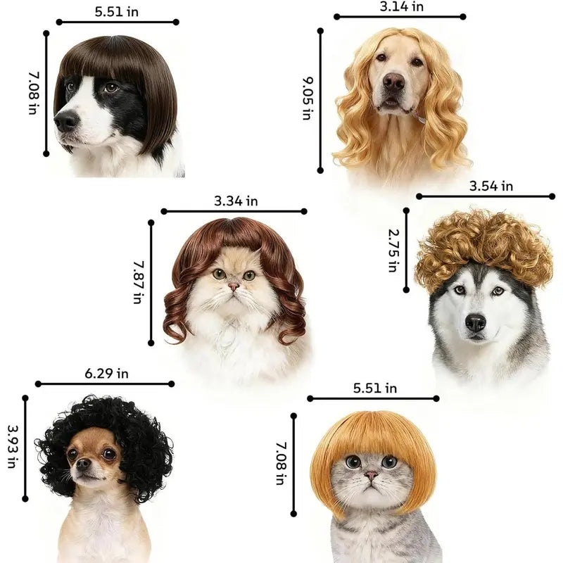 6-Pack Adjustable Pet Wigs for Cats and Dogs – Soft Cosplay Costumes for Halloween, Christmas, Parties, and Photo Shoots