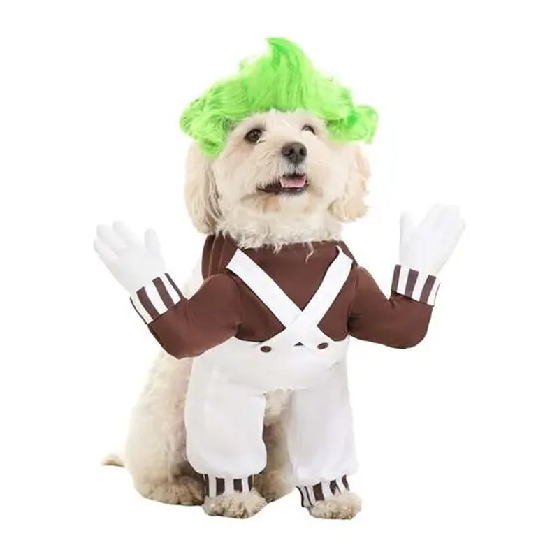 Oompa Loompa-Inspired Dog Halloween Costume - Cartoon-Themed Outfit for Pets