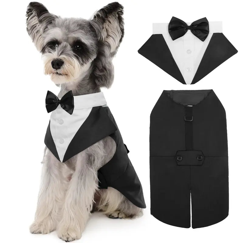Kuoser Formal Tuxedo Set for Medium-Large Dogs - 2-Piece with Bandana, Bow Tie, Hook-and-Loop Closure, and Decorative Buttons, Ideal for Weddings and All Seasons (2XL, Golden Retriever, Samoyed, Bulldog)