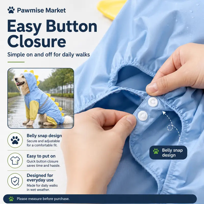 Large Breed Dog Dinosaur Raincoat - Full Body Coverage with 4-Leg and Tail Hoodie, Comfortable Polyester Design for Golden Retrievers and Labradors