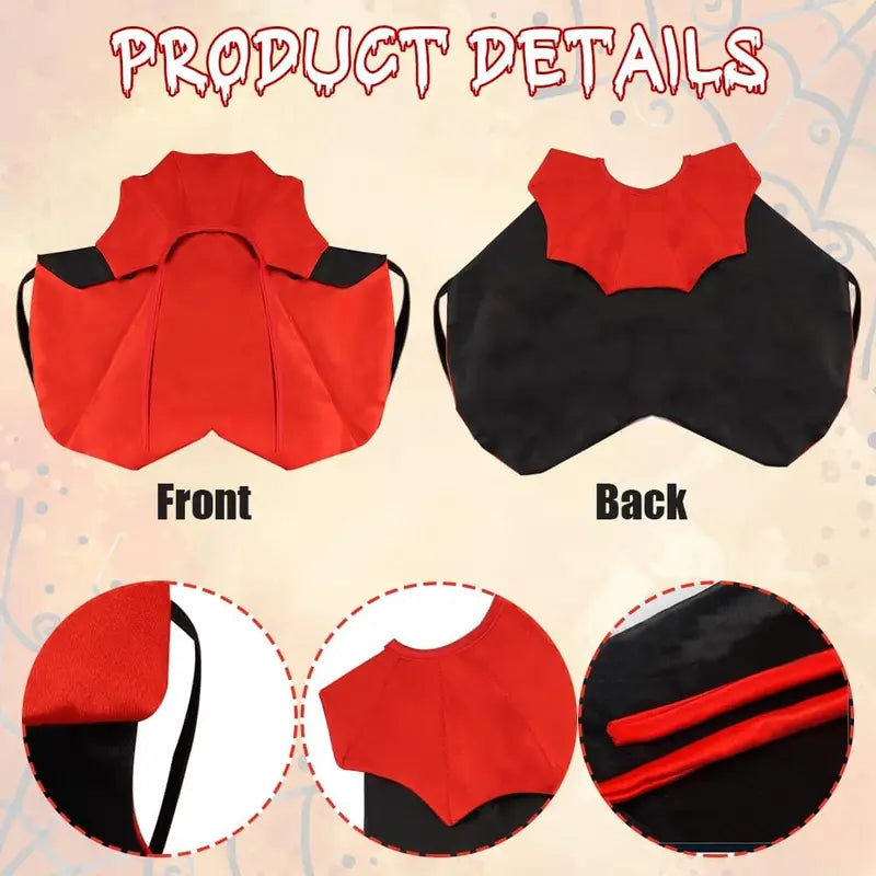Halloween Vampire Cloak Costume Adjustable Red Black Pet Cape Costume Clothes, Halloween Pet Accessories Costumes Outfit Decor Cowl for Small Cats Dogs Halloween Party Pet
