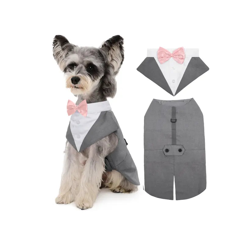 Kuoser Formal Tuxedo Set for Medium-Large Dogs - 2-Piece with Bandana, Bow Tie, Hook-and-Loop Closure, and Decorative Buttons, Ideal for Weddings and All Seasons (2XL, Golden Retriever, Samoyed, Bulldog)